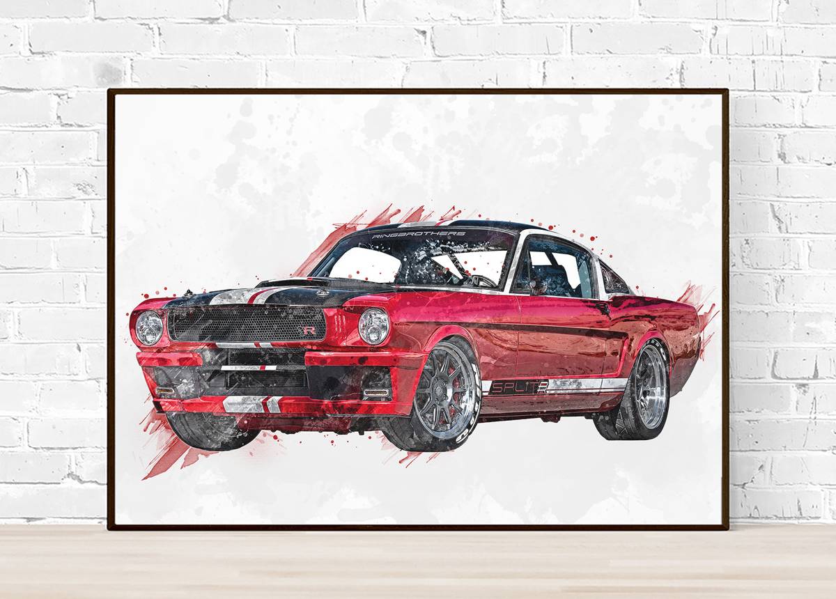 1965 Ford Mustang Ringbrothers Red Truck And Car Lovers, Classic Truck, Classic Car – Poster | Canvas Wall Art Print