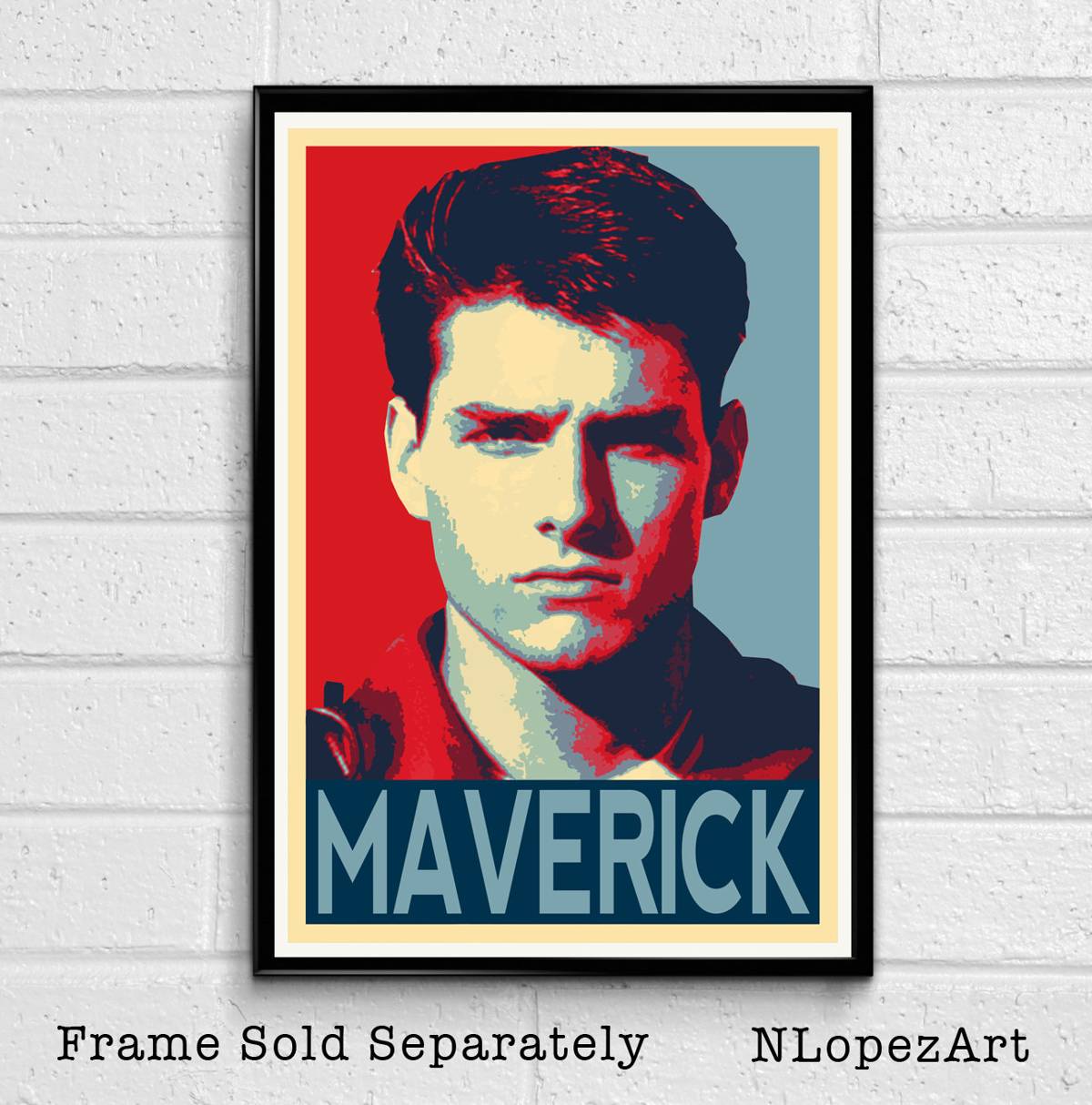 Maverick Top Gun Illustration - Tom Cruise U.S. Navy Military Pilot Film Movie - Poster | Canvas Wall Art Print