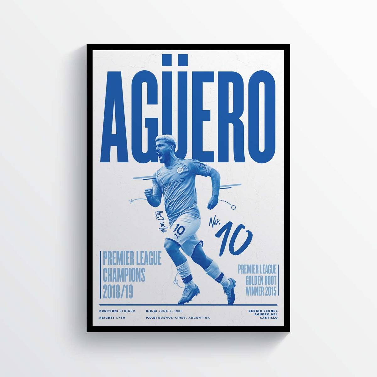 Sergio Aguero Manchester City Football Player Print Mcfc - Poster | Canvas Wall Art Print