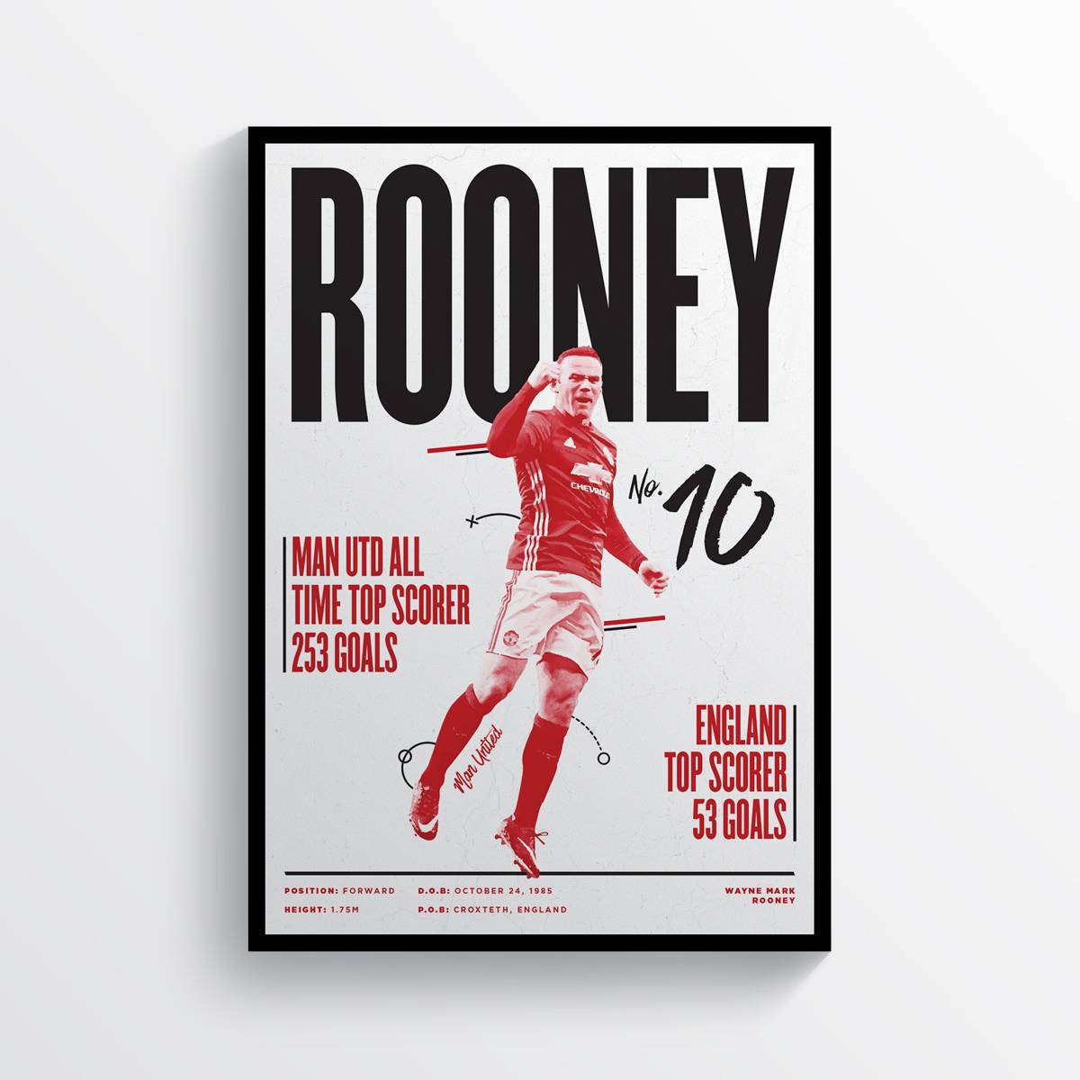 Wayne Rooney Manchester United Football Player Legend Print Mufc - Poster | Canvas Wall Art Print