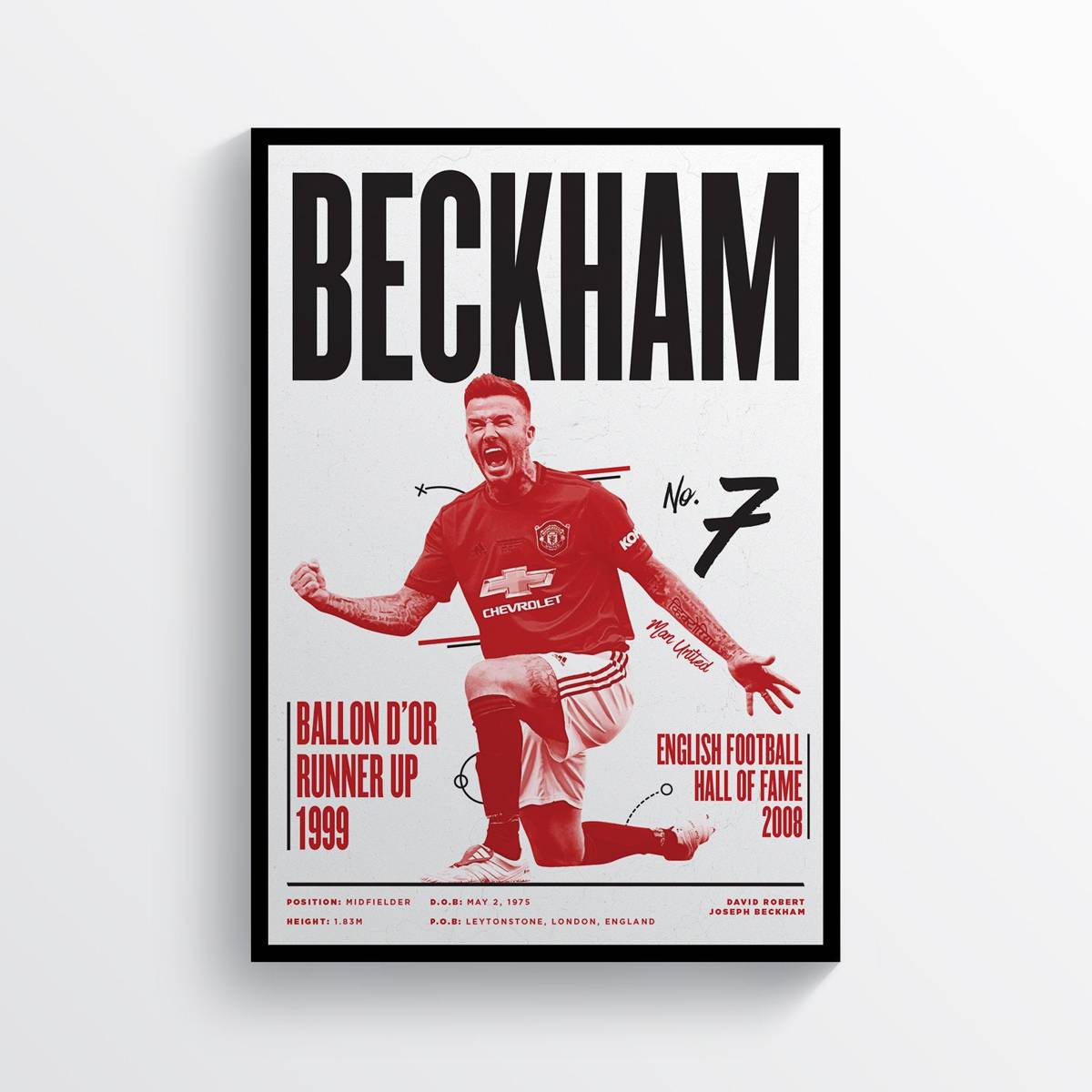 David Beckham Manchester United Football Player Legend Print Mufc - Poster | Canvas Wall Art Print