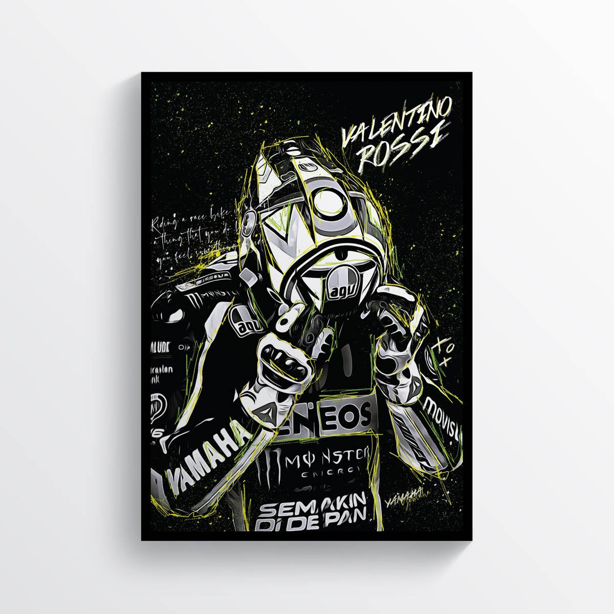 Valentino Rossi 2019 Vr46 Moto Gp Sketch Typography Art Motorcycle Motorbike - Poster | Canvas Wall Art Print