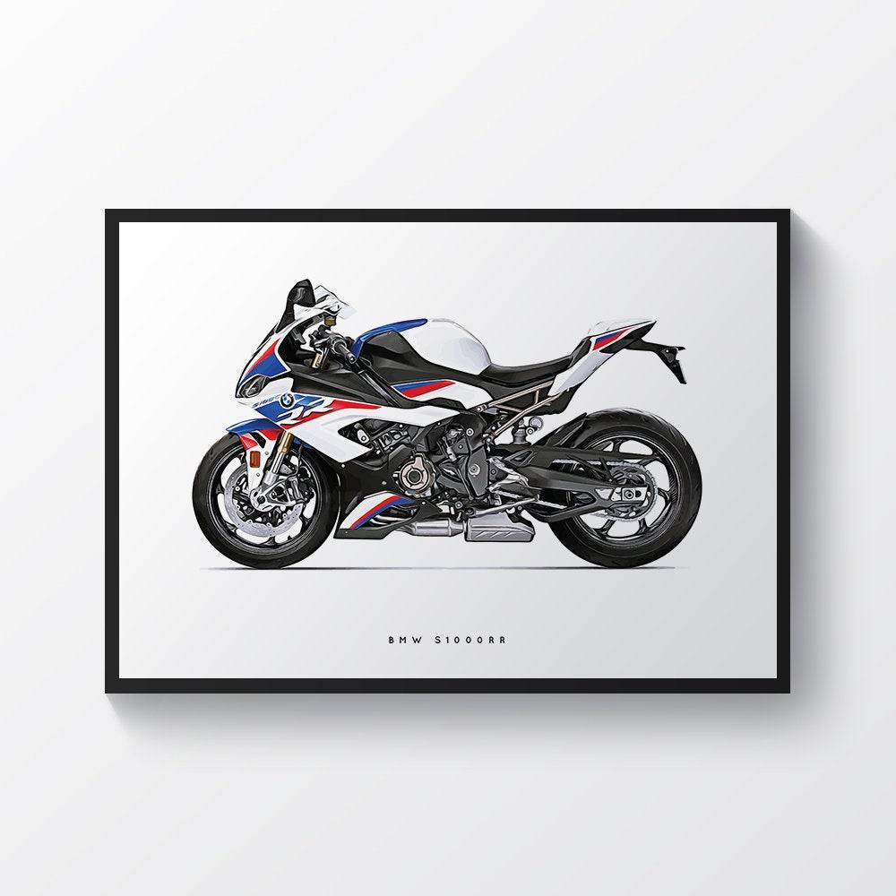Bmw S1000Rr White Motorcycle Print Sports Bike Motorbike - Poster | Canvas Wall Art Print