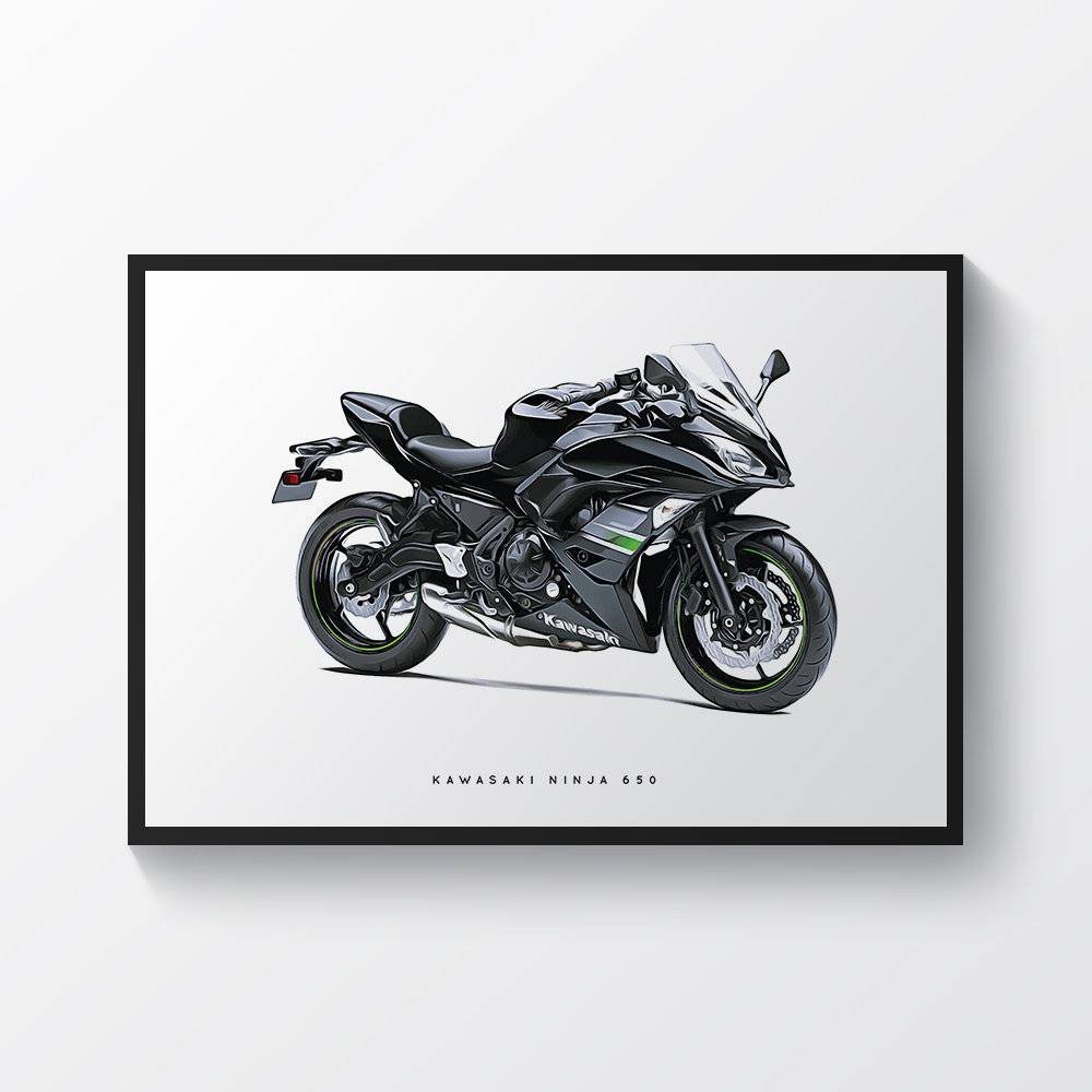 Kawasaki Ninja 650 Motorcycle Print Sports Bike Motorbike - Poster | Canvas Wall Art Print