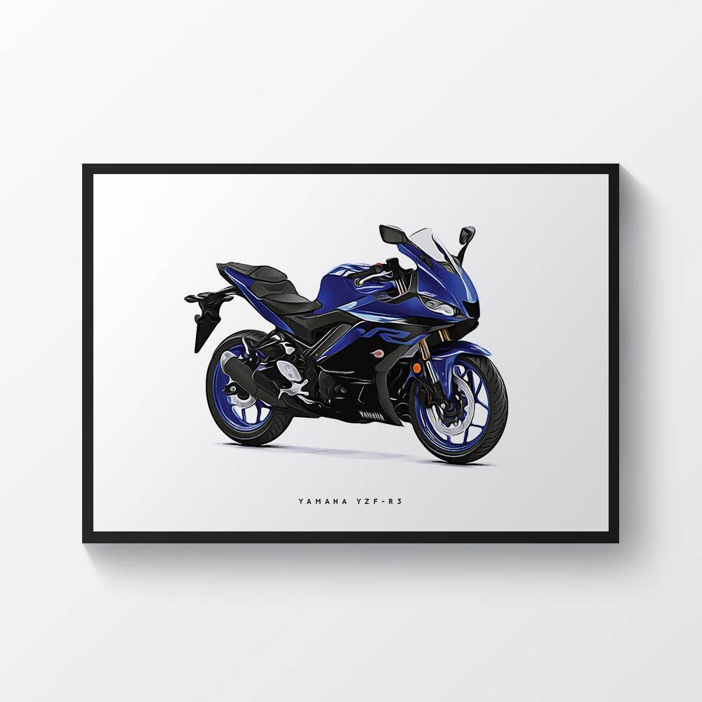 Yamaha Yzf-R3 Yellow Motorcycle Print Sports Bike Motorbike - Poster | Canvas Wall Art Print