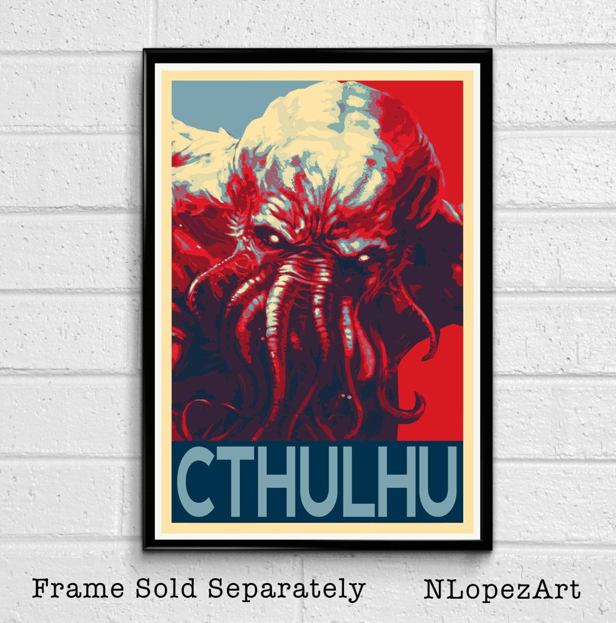 Cthulhu Illustration - H. P. Lovecraft Horror Monster Occult Creature Halloween - Poster | Canvas Wall Art Print