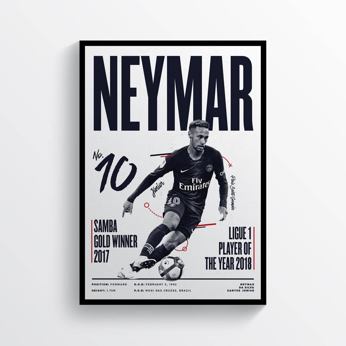 Neymar Jr Junior, Psg Print Football Soccer - Poster | Canvas Wall Art Print