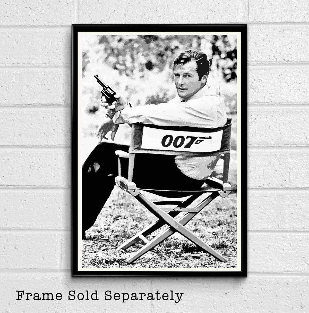 007 James Bond Roger Moore Illustration #3 - British Spy Film Movie - Poster | Canvas Wall Art Print
