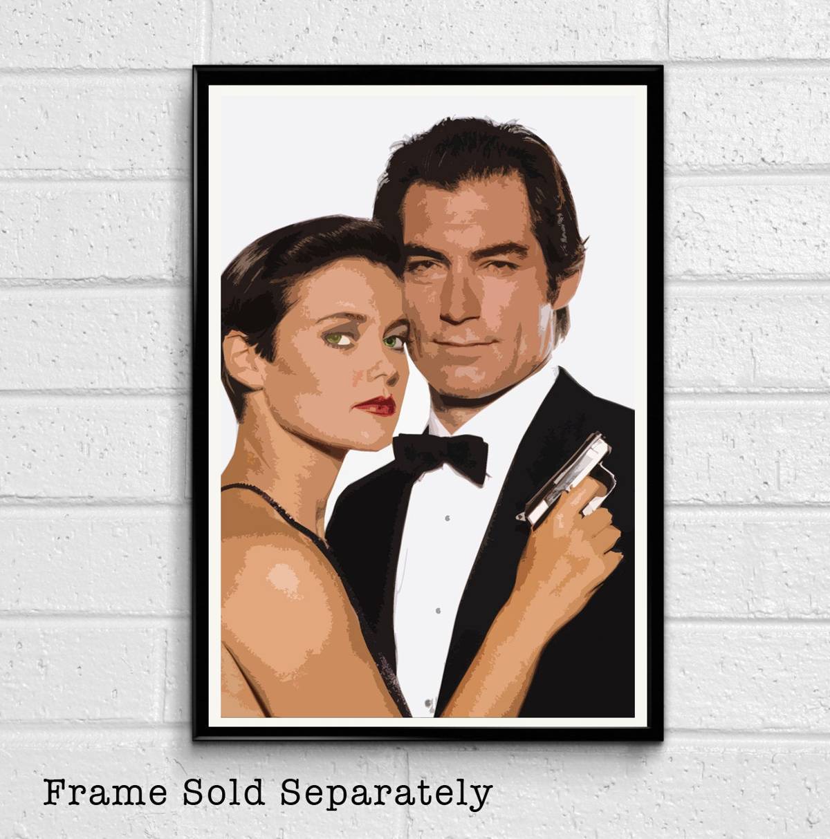 007 James Bond Timothy Dalton Illustration #1 - British Spy Film Movie - Poster | Canvas Wall Art Print