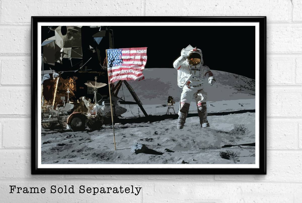 Apollo 11 1969 Moon Landing Illustration - Astronaut Science Space Nasa American United States - Poster | Canvas Wall Art Print