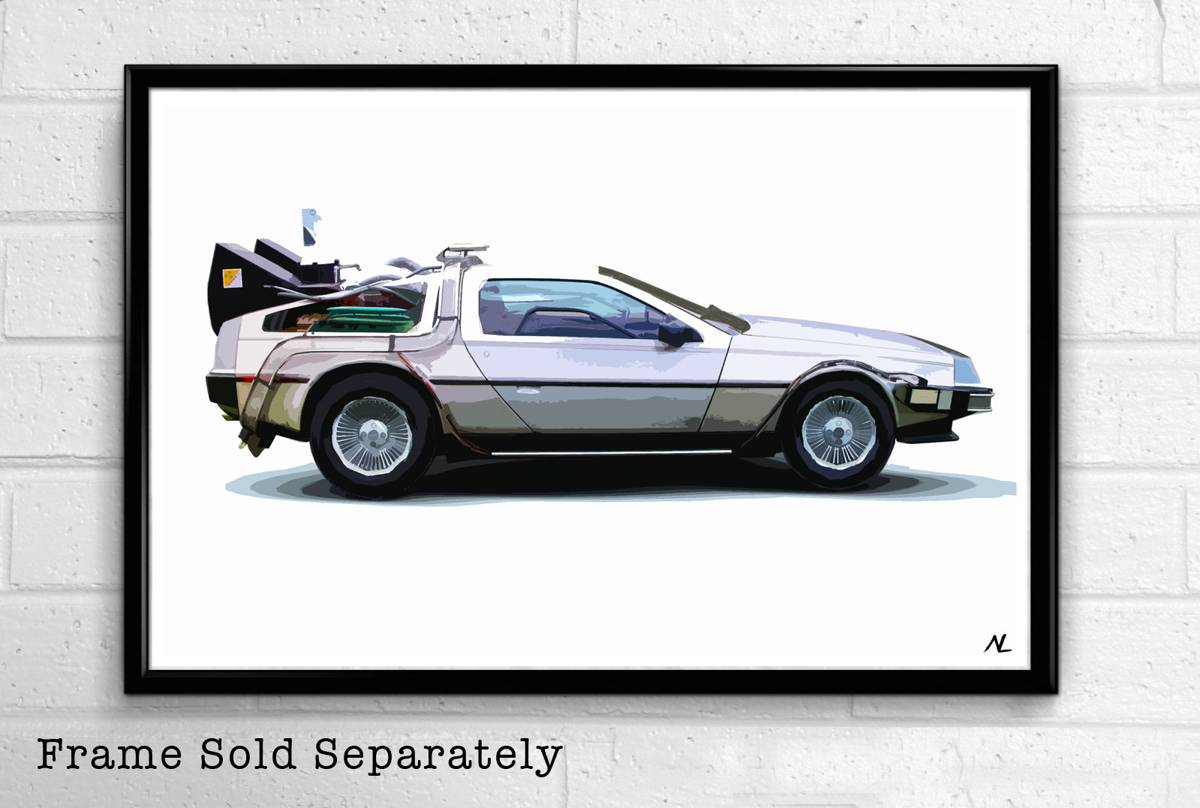 Delorean Time Machine From Back To The Future Illustration - Sci-Fi Time Travel Film Movie - Poster | Canvas Wall Art Print