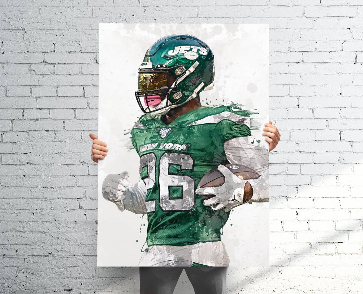 Le'Veon Bell New York Jets Sports Art Print, Football Fan, Sports Decor – Poster | Canvas Wall Art Print