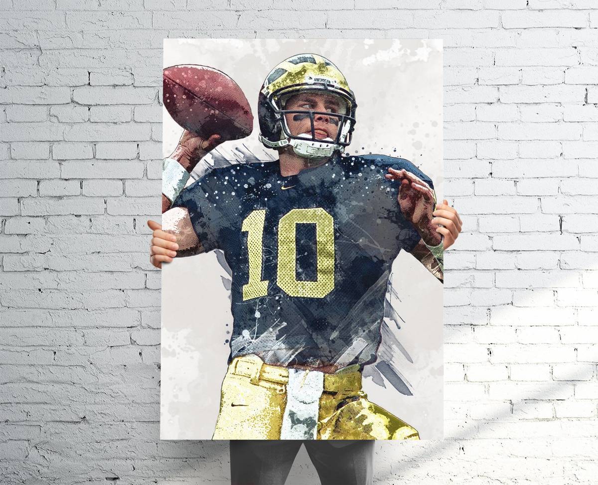 Tom Brady Michigan Wolverines Sports Art Print, Football, Sports Decor – Poster | Canvas Wall Art Print