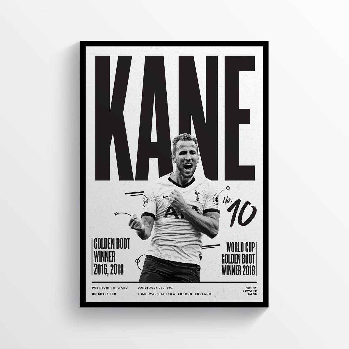 Harry Kane Tottenham Hotspur Spurs England Football Player Print - Poster | Canvas Wall Art Print