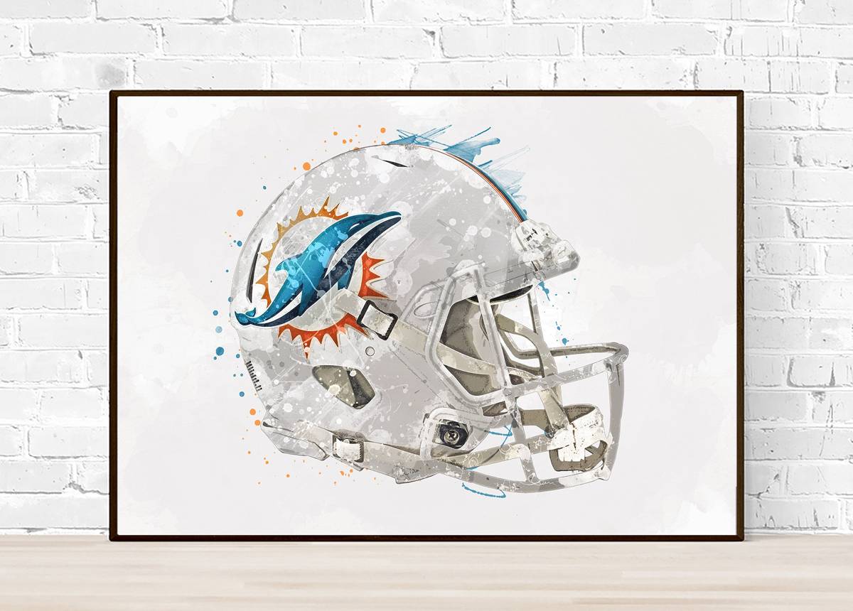Miami Dolphins Helmet - Sports Room Decor - Football Helmet Art – Poster | Canvas Wall Art Print