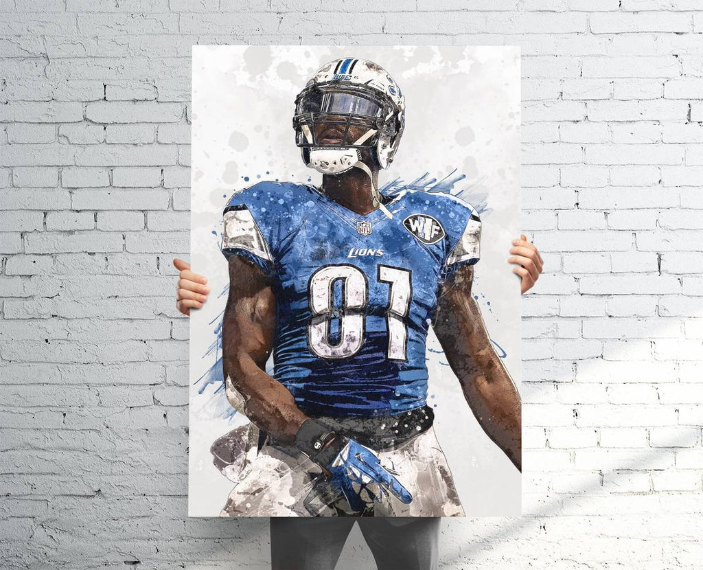 Calvin Johnson Detroit Lions Sports Art Print, Football Fan, Sports Decor – Poster | Canvas Wall Art Print