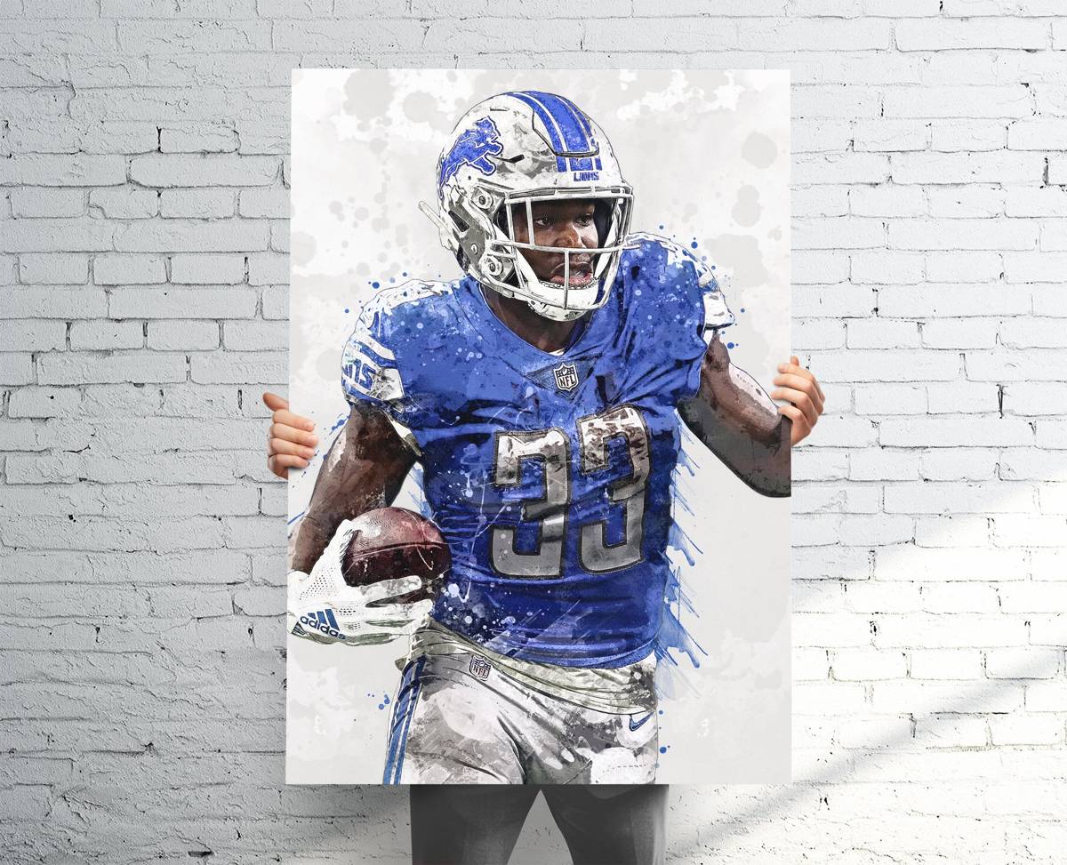 Kerryon Johnson Detroit Lions Sports Art Print, Football, Sports Decor – Poster | Canvas Wall Art Print