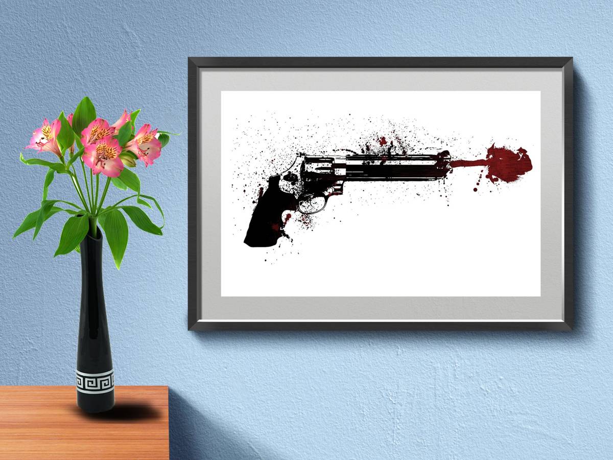 Weapons. Gun Print. Pistol. Revolver Wall Art. - Poster | Canvas Wall Art Print