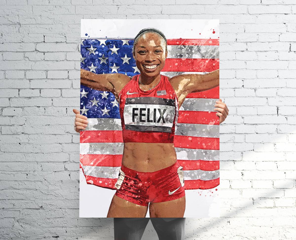 Allyson Felix Sports Art Print, Olympics, Sports Decor – Poster | Canvas Wall Art Print