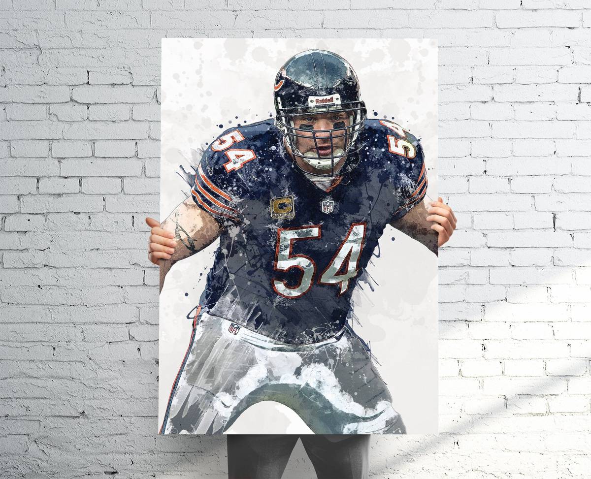 Brian Urlacher Chicago Bears Sports Art Print, Football, Sports Decor – Poster | Canvas Wall Art Print