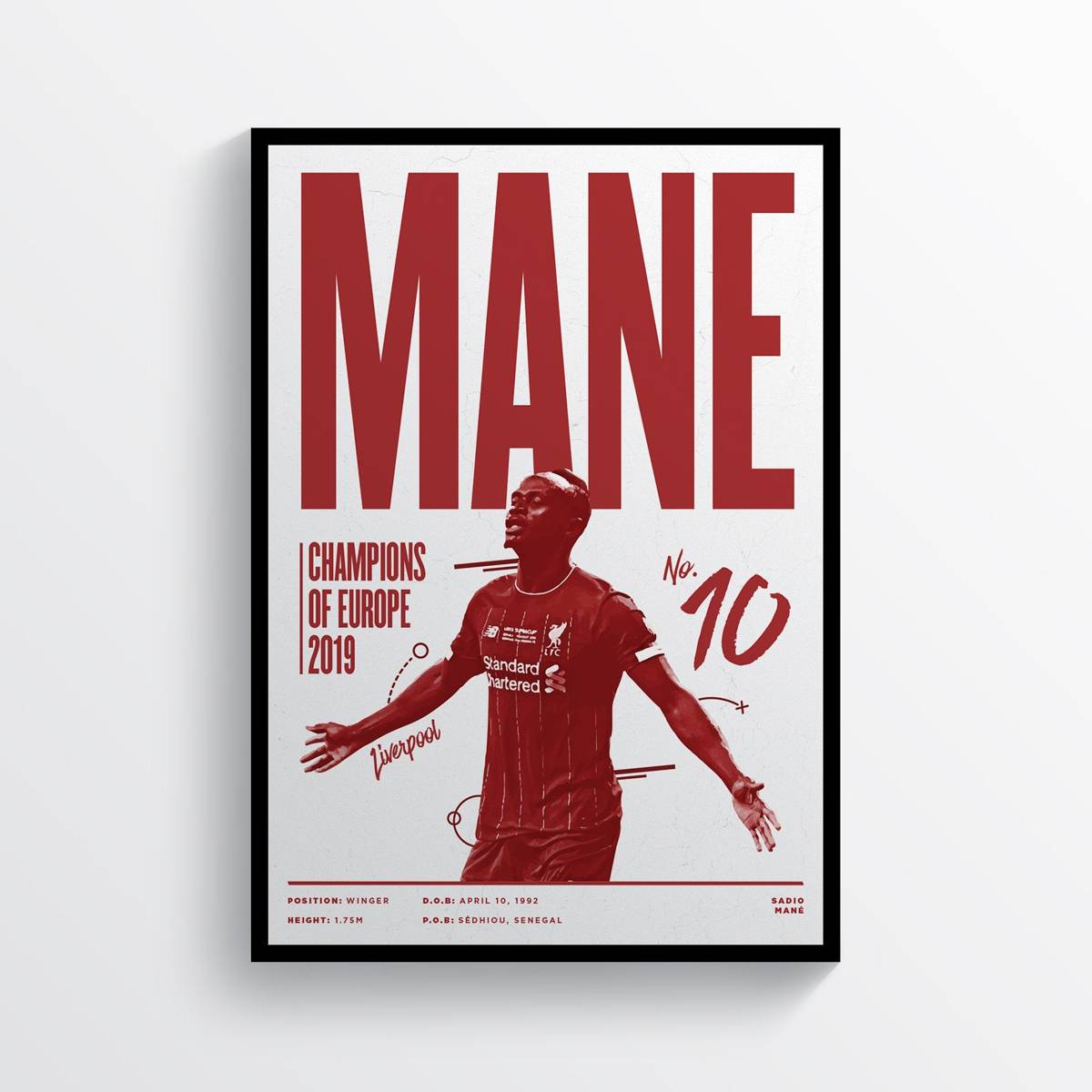 Sadio Mane Liverpool Fc Champions League Winners 2019 Lfc Ynwa - Poster | Canvas Wall Art Print