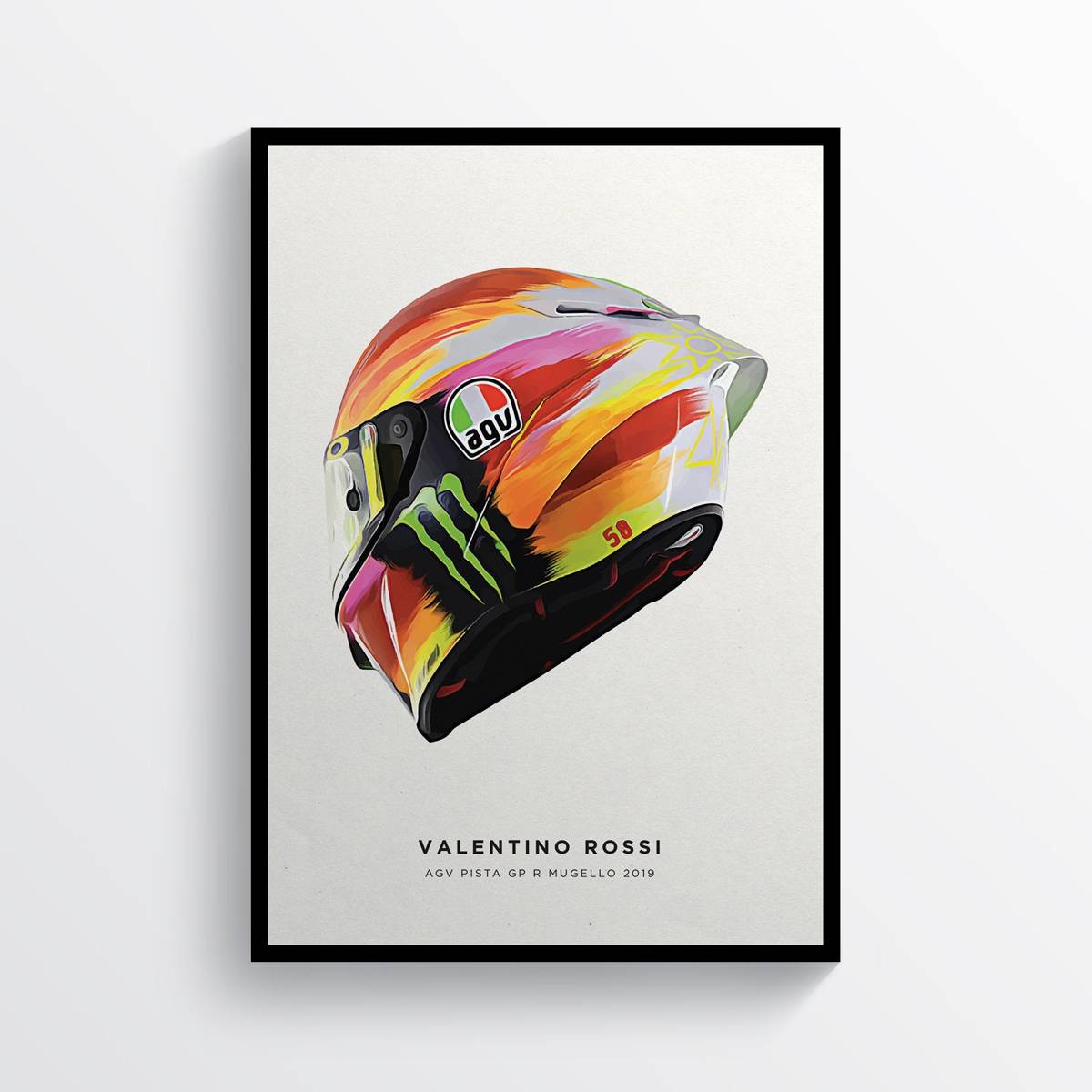 Valentino Rossi Mugello 2019 Vr46 Moto Gp Helmet Motorcycle Motorbike - Poster | Canvas Wall Art Print