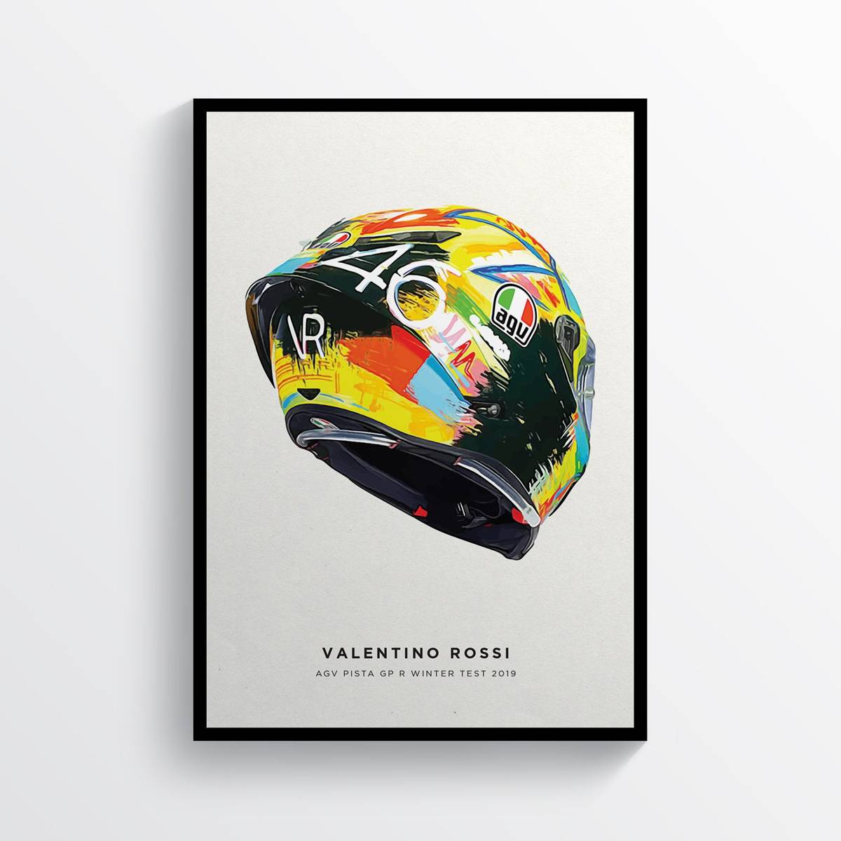 Valentino Rossi Winter Test 2019 Vr46 Moto Gp Helmet Motorcycle Motorbike - Poster | Canvas Wall Art Print