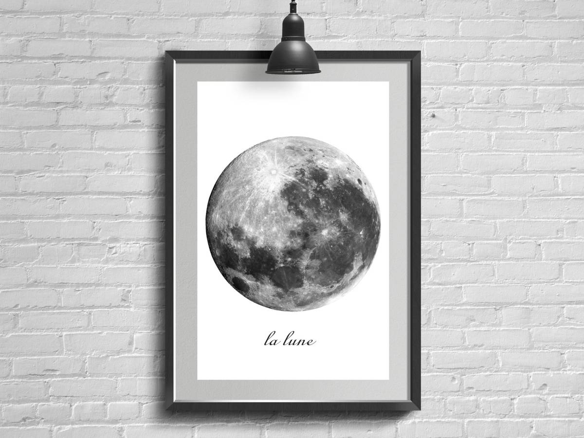 Full Moon Scandinavian. La Lune Wall Art. Nordic Design. Modern Minimalist Print. Loft - Poster | Canvas Wall Art Print