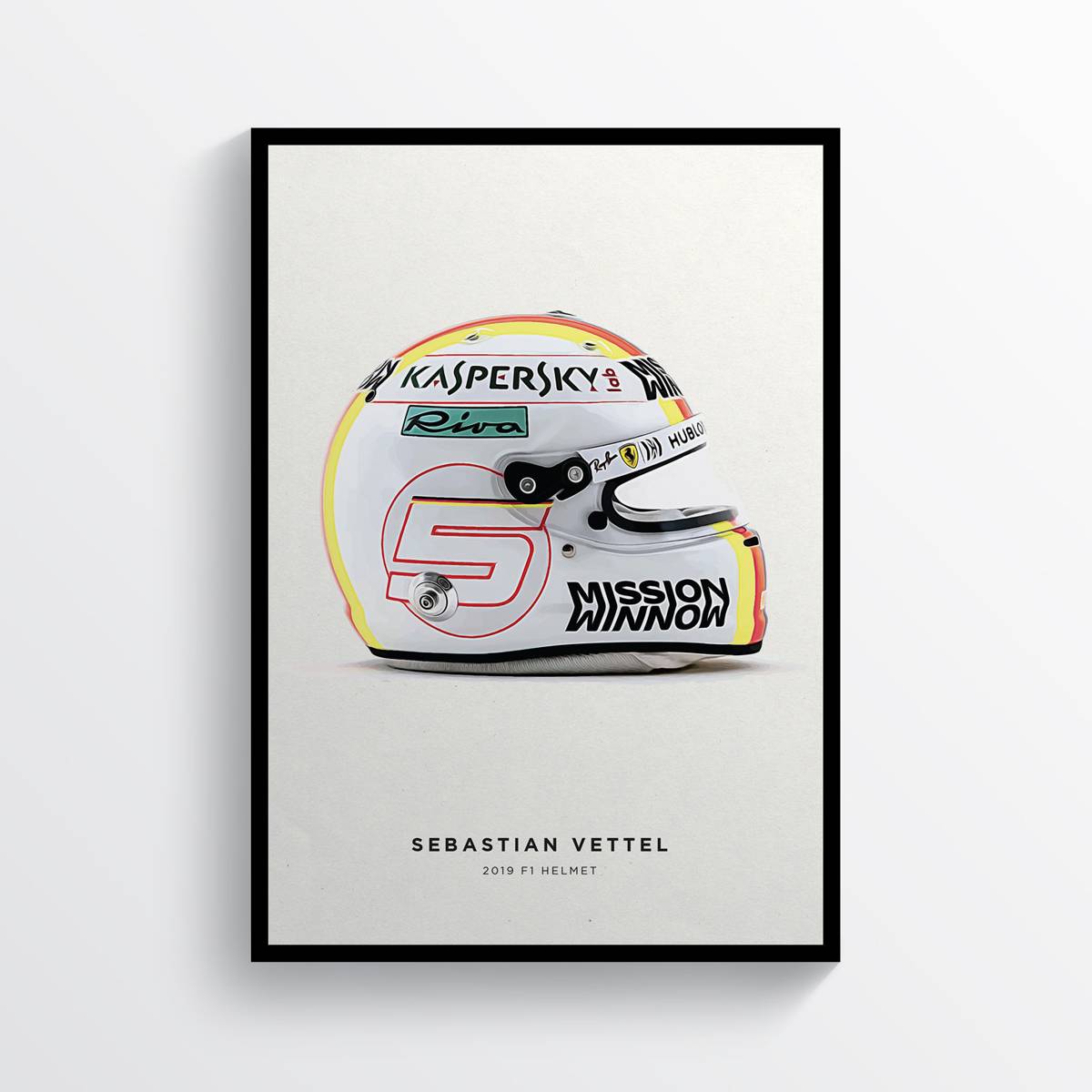 Sebastian Vettel 2019 Helmet Formula 1 F1, Grand Prix Racing Print - Poster | Canvas Wall Art Print