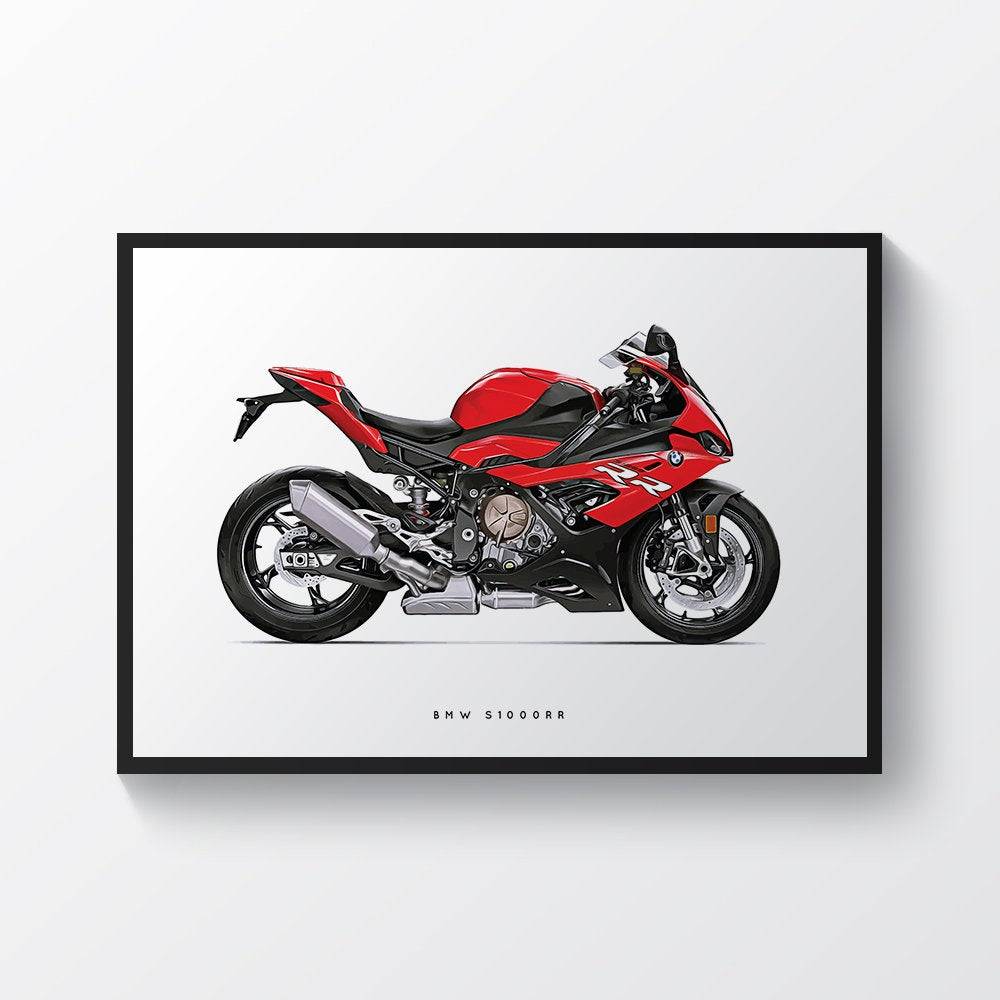 Bmw S1000Rr Red Motorcycle Print Sports Bike Motorbike - Poster | Canvas Wall Art Print