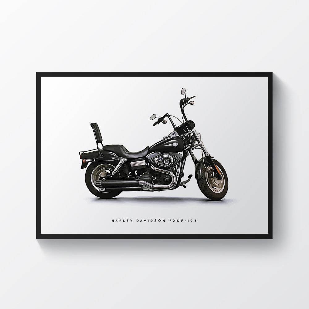 Harley Davidson Fxdf-103 Motorcycle Print Sports Bike Motorbike - Poster | Canvas Wall Art Print