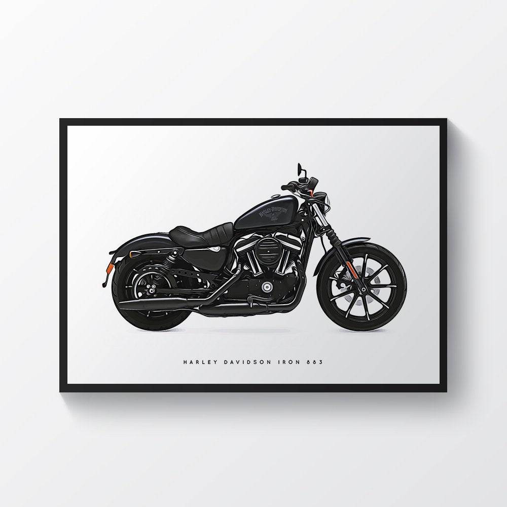 Harley Davidson Iron 883 Motorcycle Print Sports Bike Motorbike - Poster | Canvas Wall Art Print