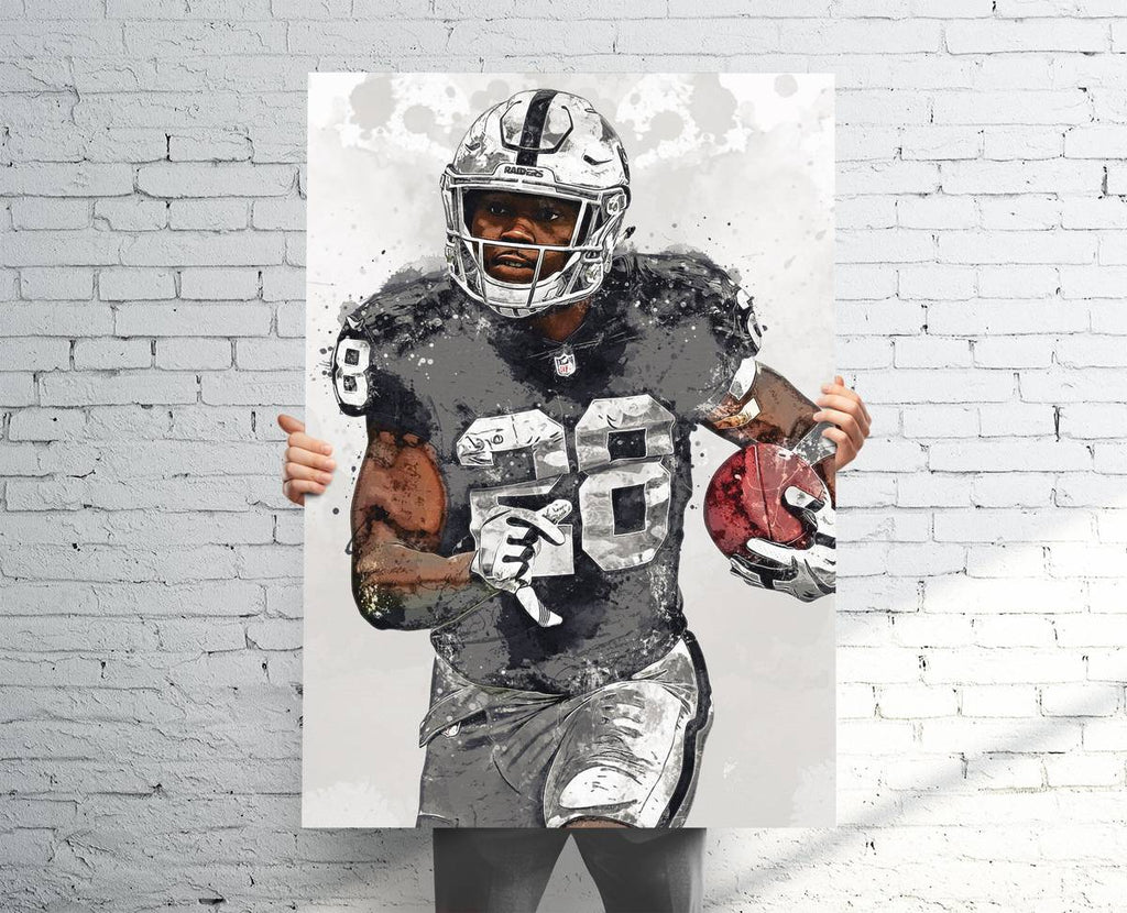 Josh Jacobs Oakland Raiders Sports Art Print, Football, Sports Decor – Poster | Canvas Wall Art Print