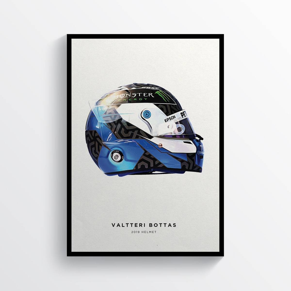 Valtteri Bottas 2019 Helmet F1 Art, F1 Gift, Formula 1, Racing Helmet, Mercedes - Poster | Canvas Wall Art Print