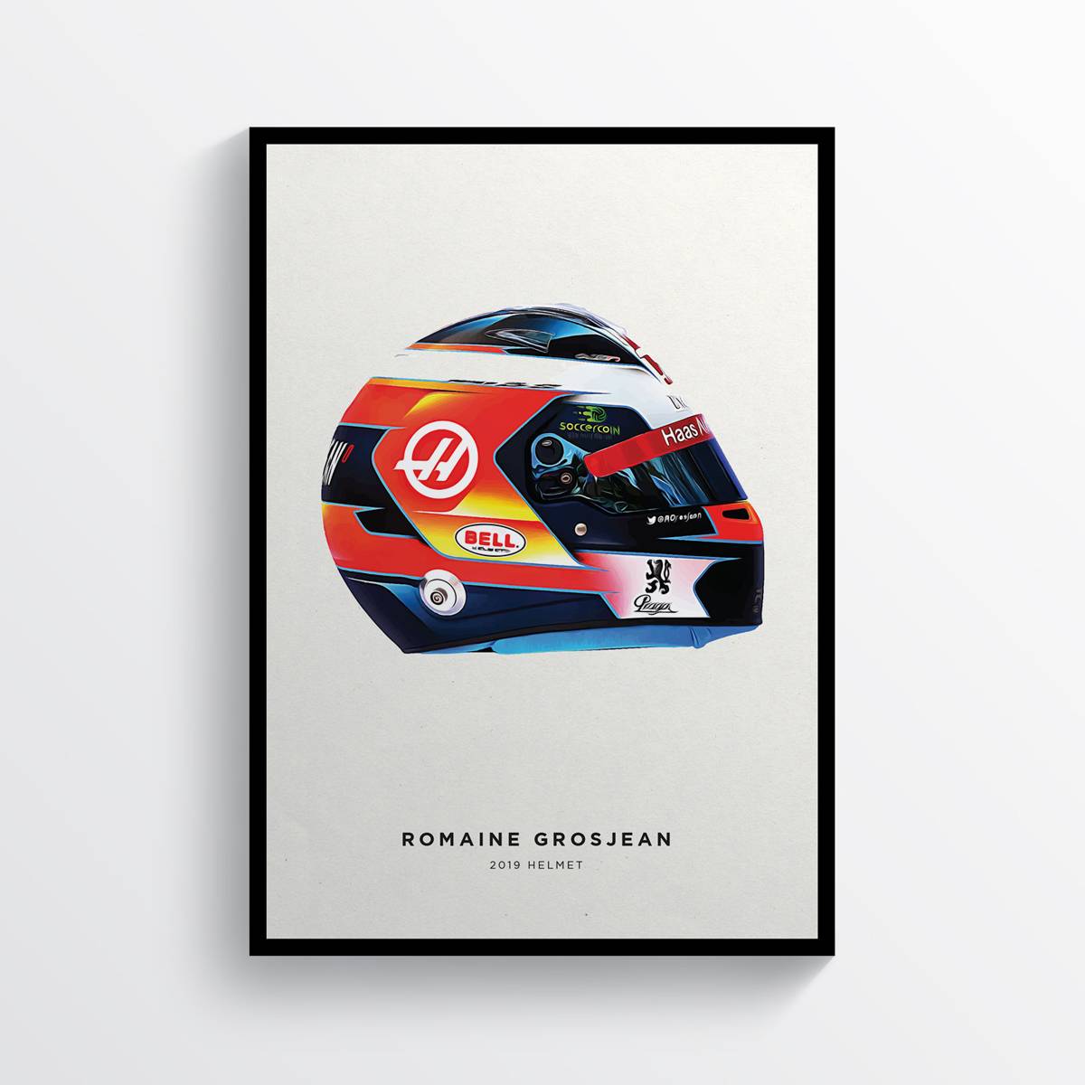 Romaine Grosjean 2019 Helmet F1 Art, F1 Gift, Formula 1, Racing Helmet, Mercedes - Poster | Canvas Wall Art Print
