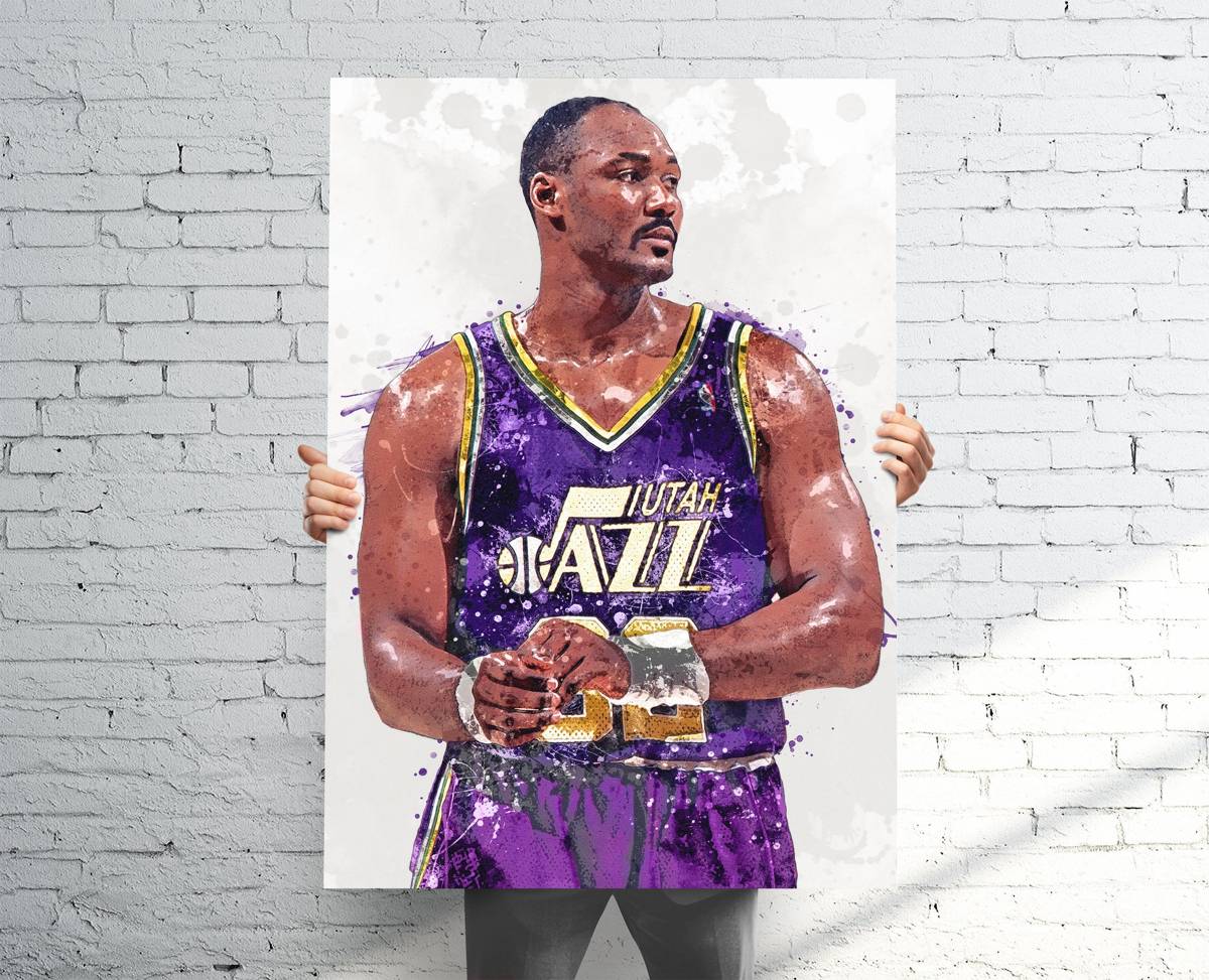 Karl Malone Utah Jazz Sports Art Print, Basketball Fan, Sports Decor – Poster | Canvas Wall Art Print