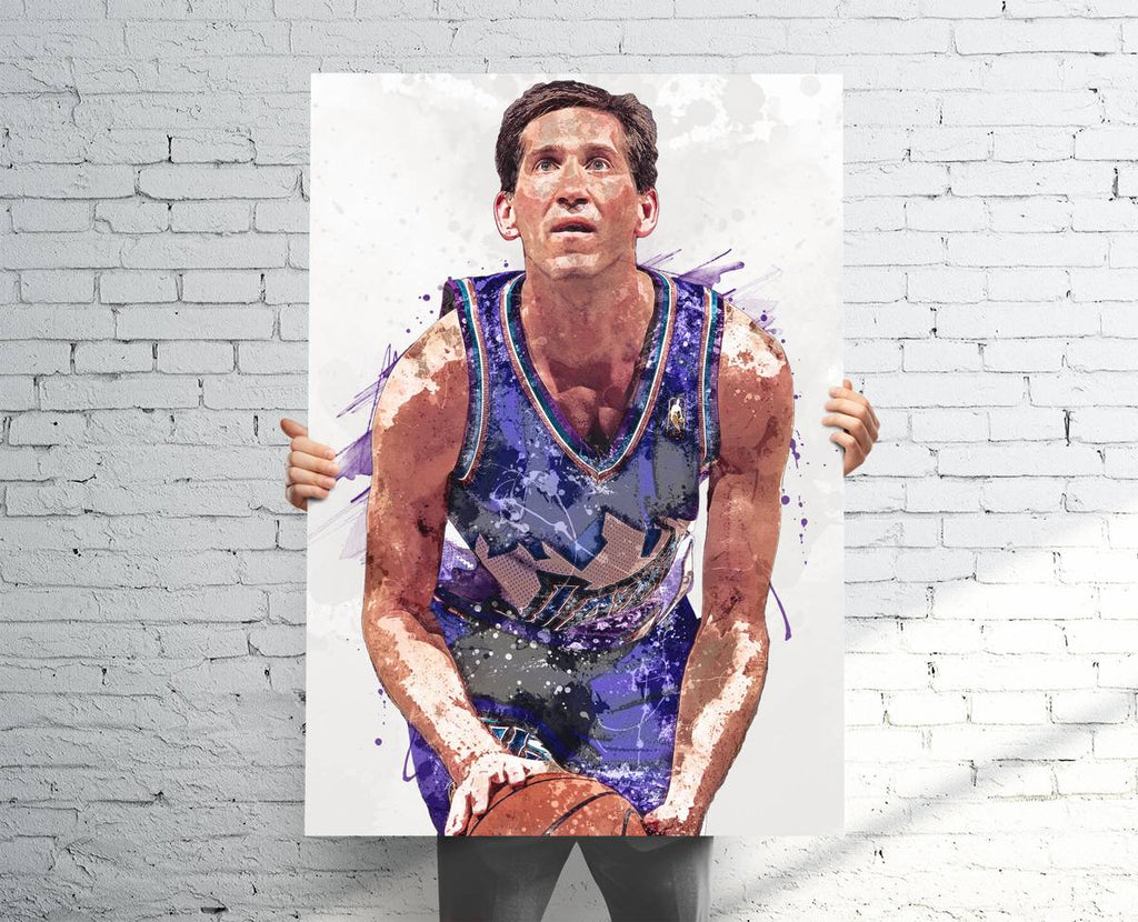 Jeff Hornacek Utah Jazz Sports Art Print, Basketball Fan, Sports Decor – Poster | Canvas Wall Art Print