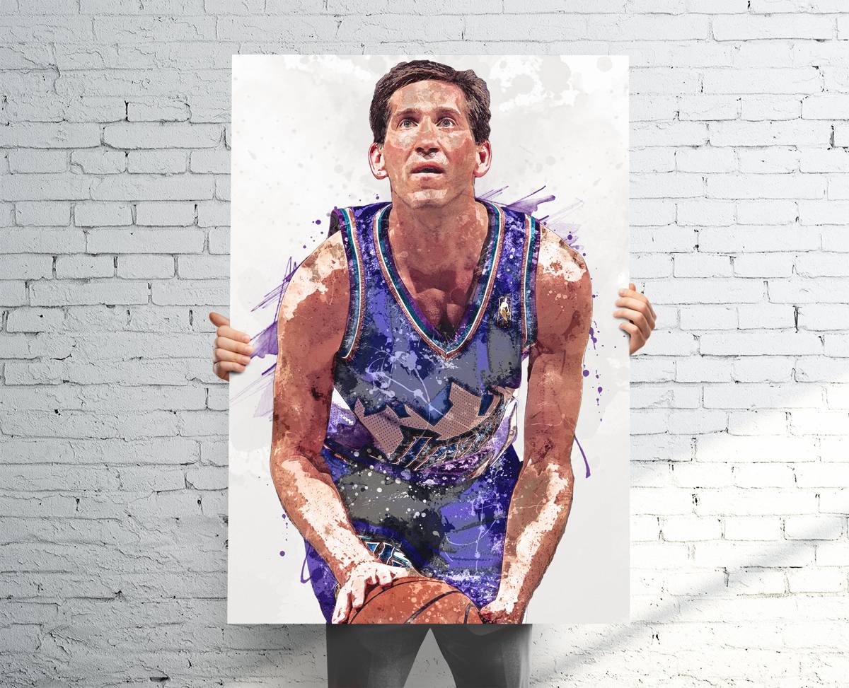 Jeff Hornacek Utah Jazz Sports Art Print, Basketball Fan, Sports Decor – Poster | Canvas Wall Art Print