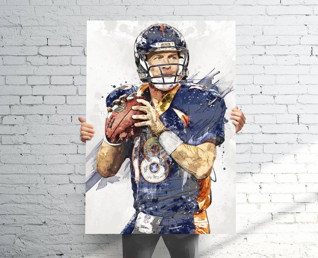 Peyton Manning Denver Broncos Sports Art Print, Football Fan, Sports Decor – Poster | Canvas Wall Art Print