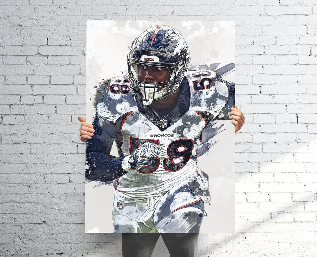 Von Miller Denver Broncos Sports Art Print, Football Fan, Sports Decor – Poster | Canvas Wall Art Print