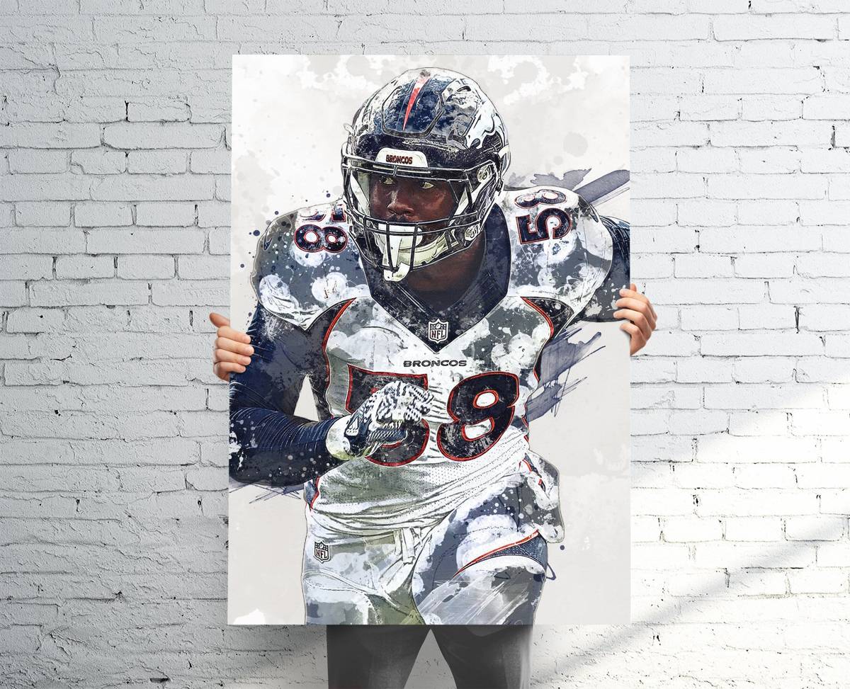 Von Miller Denver Broncos Sports Art Print, Football Fan, Sports Decor – Poster | Canvas Wall Art Print