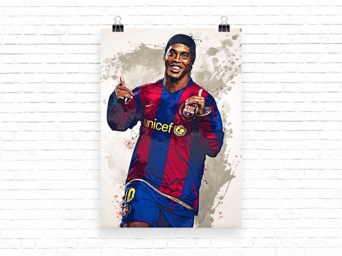 Ronaldinho Print Ronaldinho Barcelona - Poster | Canvas Wall Art Print