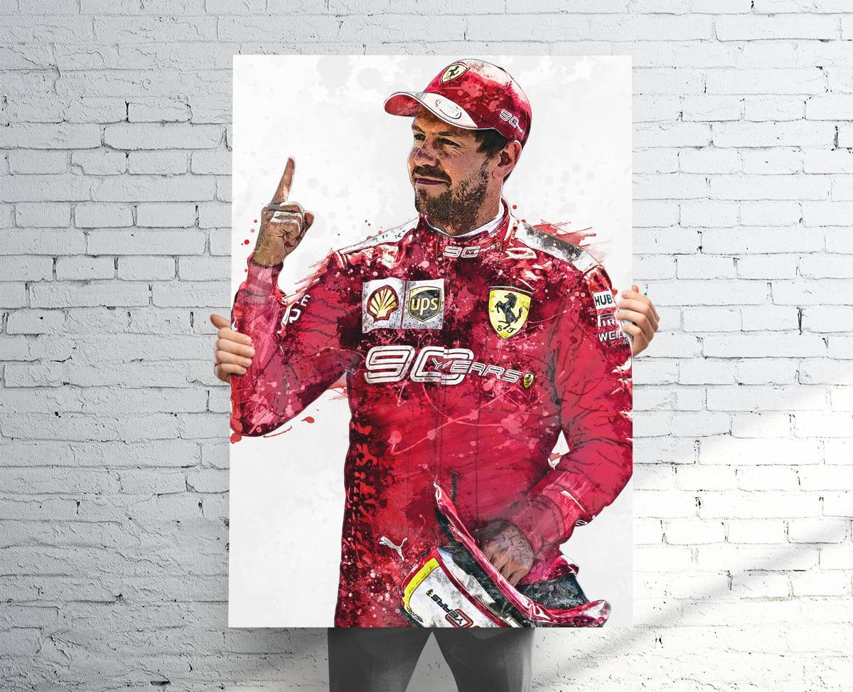 Sebastian Vettel Ferrari'S 90 Anniversary Sports Art Print, F1 Racing, Sports Decor – Poster | Canvas Wall Art Print