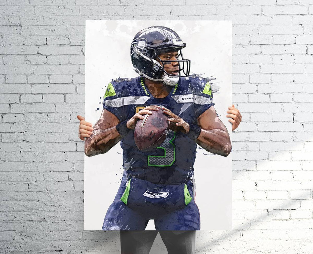 Russell Wilson Seattle Seahawks Sports Art Print, Football, Sports Decor – Poster | Canvas Wall Art Print