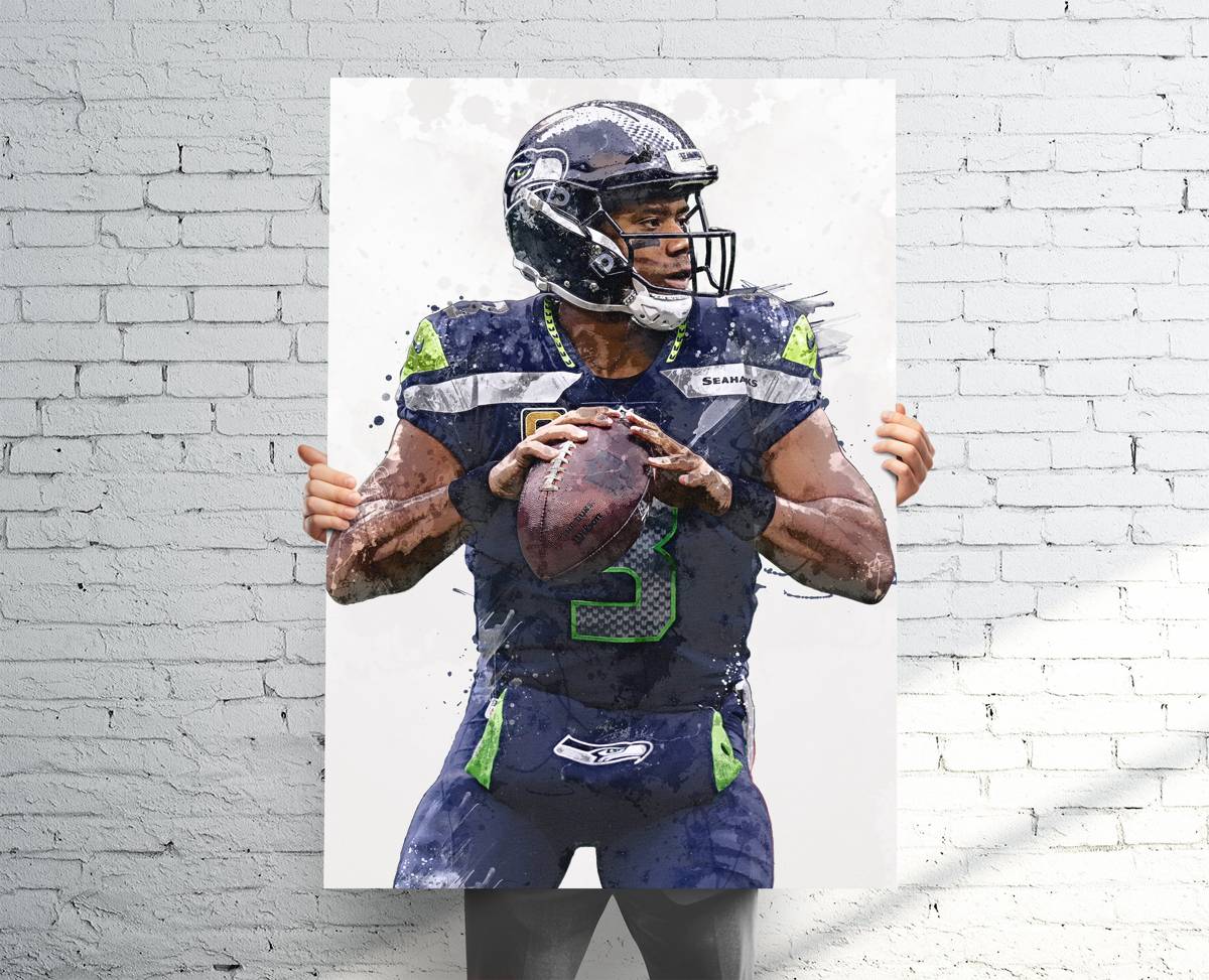 Russell Wilson Seattle Seahawks Sports Art Print, Football, Sports Decor – Poster | Canvas Wall Art Print