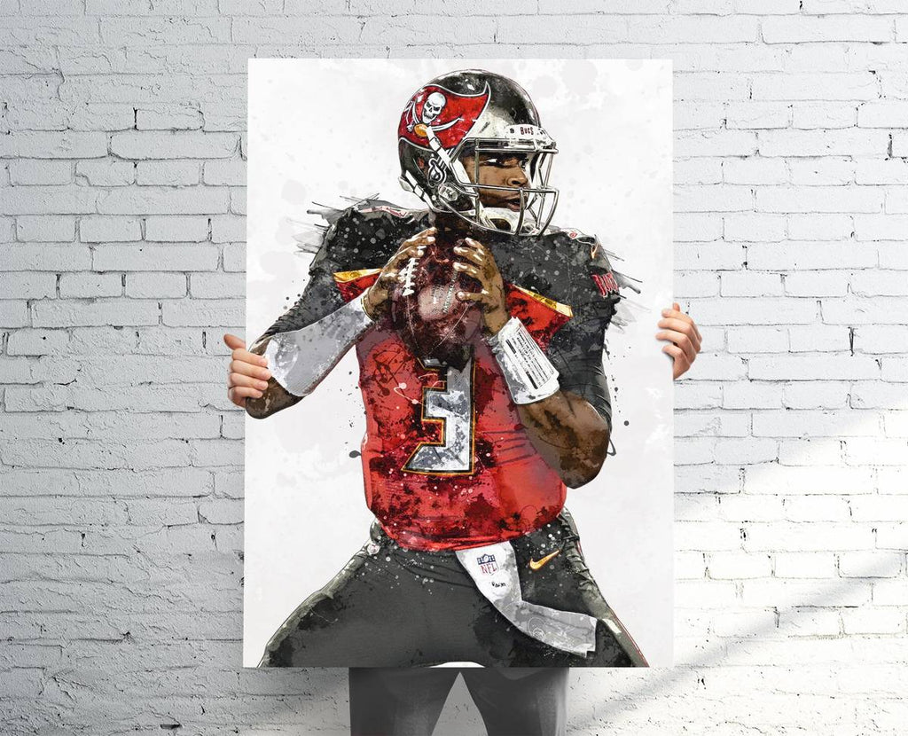 Jameis Winston Tampa Bay Buccaneers Sports Art Print, Football Fan, Sports Decor – Poster | Canvas Wall Art Print