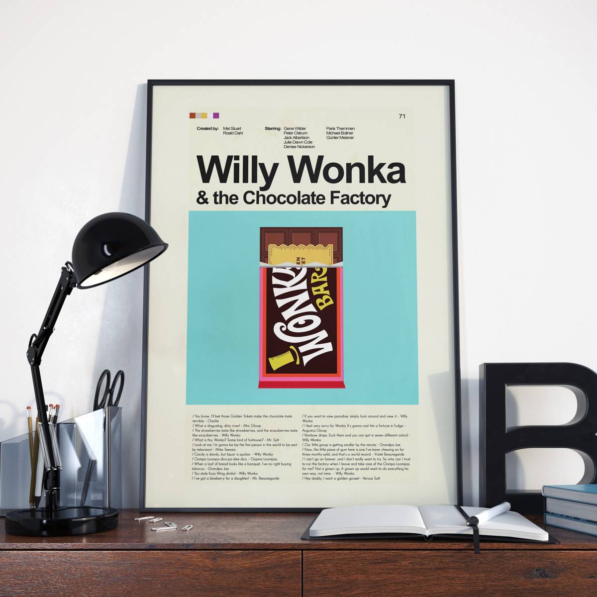 Willy Wonka And The Chocolate Factory Mid-Century Modern Inspired Print - Poster | Canvas Wall Art Print