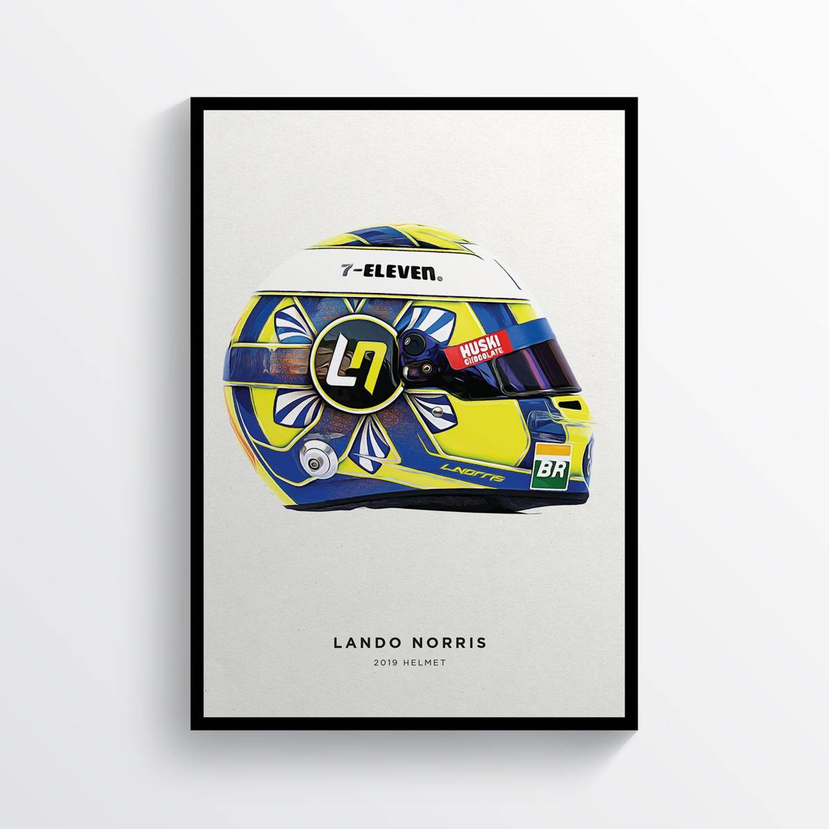 Lando Norris 2019 Helmet F1 Art, F1 Gift, Formula 1, Racing Helmet, Mclaren - Poster | Canvas Wall Art Print