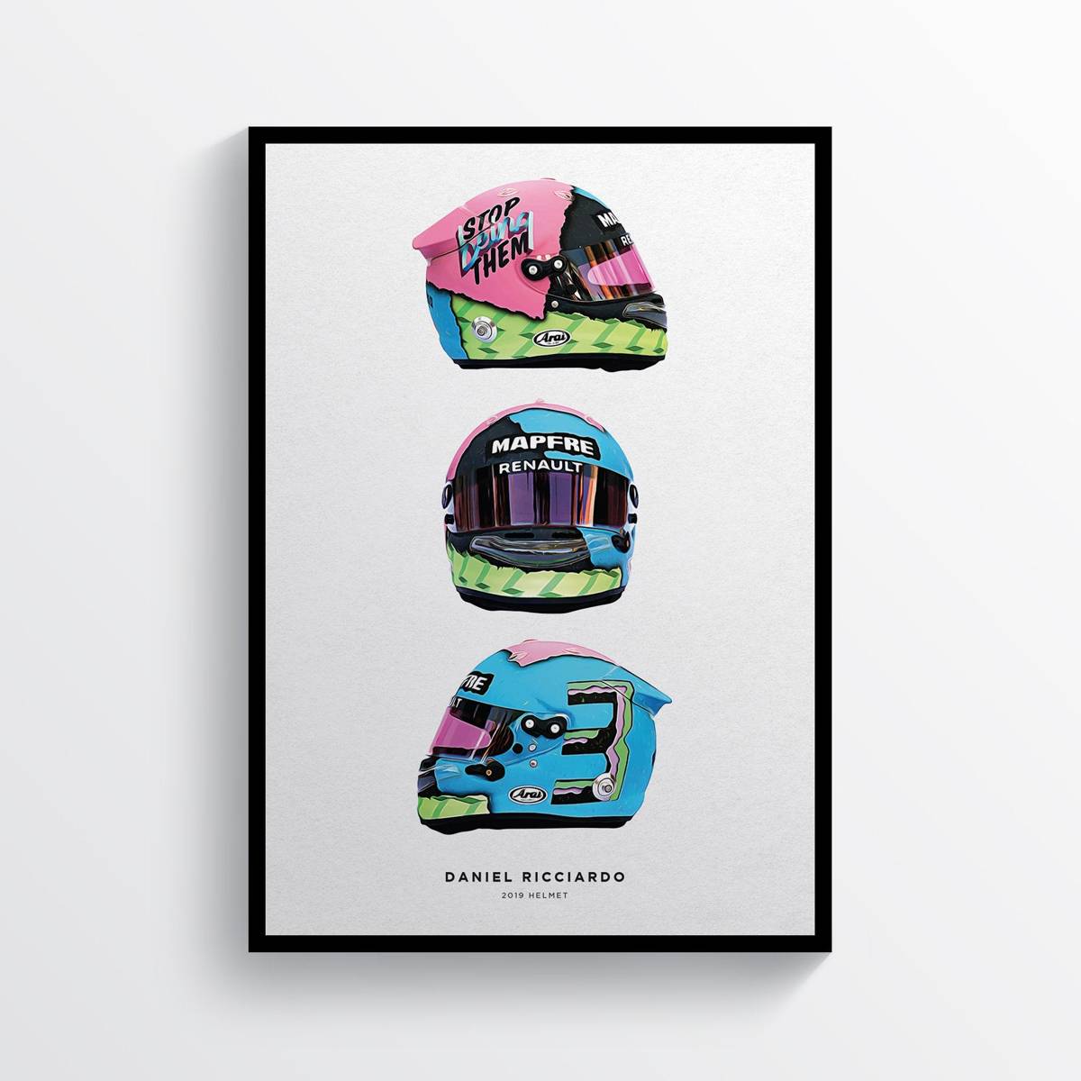 Daniel Ricciardo 2019 Helmet Set F1 Art, F1 Gift, Formula 1, Racing Helmet, Mercedes - Poster | Canvas Wall Art Print