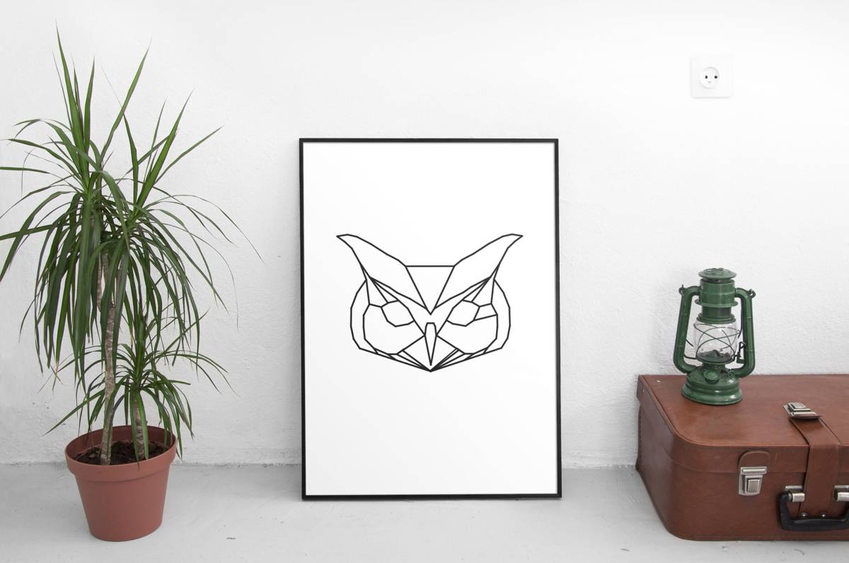 Geometric Owl Wall Art. Black And White. Modern Print. - Poster | Canvas Wall Art Print